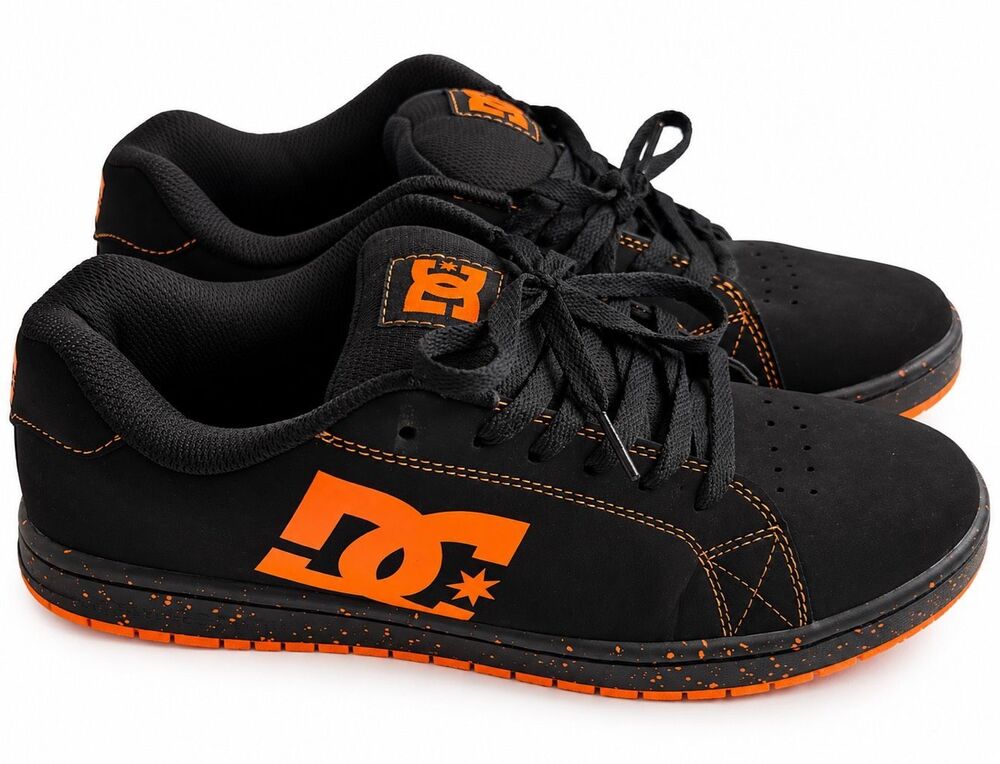 DC Men's Gaveler Black Orange Skate Shoes Size 9.5 9 1/2